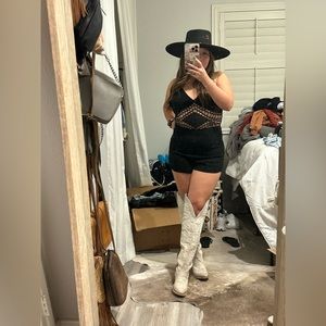 Black Open Knit Romper